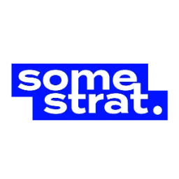 Logo de l'agence Somestrat, en lettres blanches sur fond bleu.
